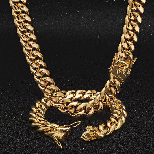 Hip Hop Trendy Cuban Link Chain Necklace for Women – Gold Plated Stainless Steel Choker