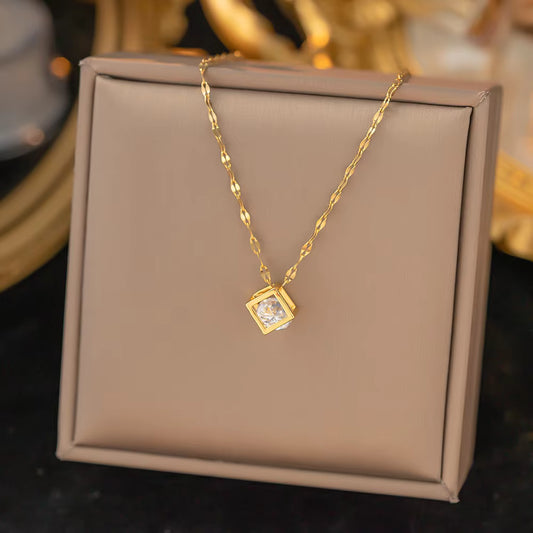 Luxury 18K Gold Plated Pendant Necklace with Pearl, Zircon, Clover & Butterfly Charm