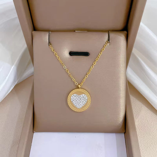 Hot Selling Statement Gold Stainless Steel Heart Butterfly Pendant Necklace